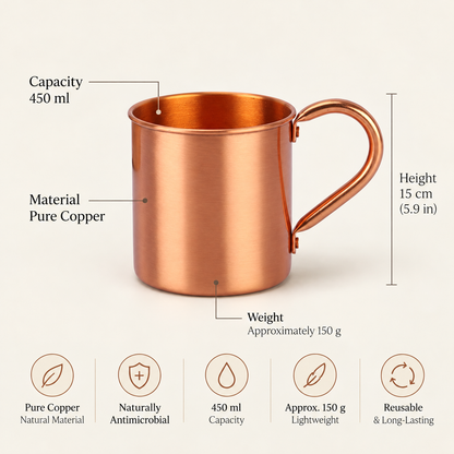 Pure Copper Outdoor Drinking Mug with Handle – 450ml