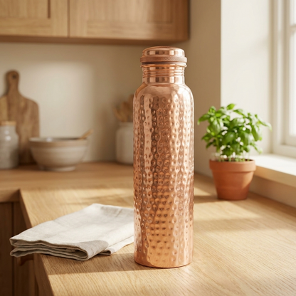 Pure Copper Water Bottle – Traditional Hammered Finish