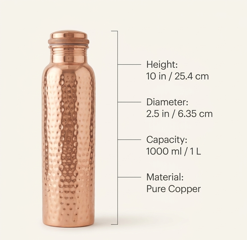 Pure Copper Water Bottle – Traditional Hammered Finish
