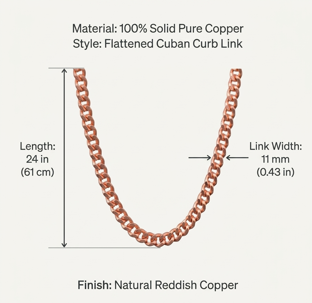 Pure Copper Cuban Link Chain Necklace (24")